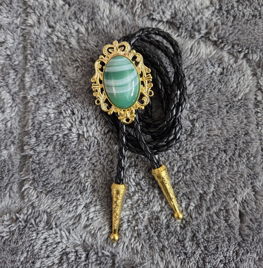Gold & Turquoise Color Stone Bolo Tie Western Artsy Gift Rodeo Cowgirl Artsy